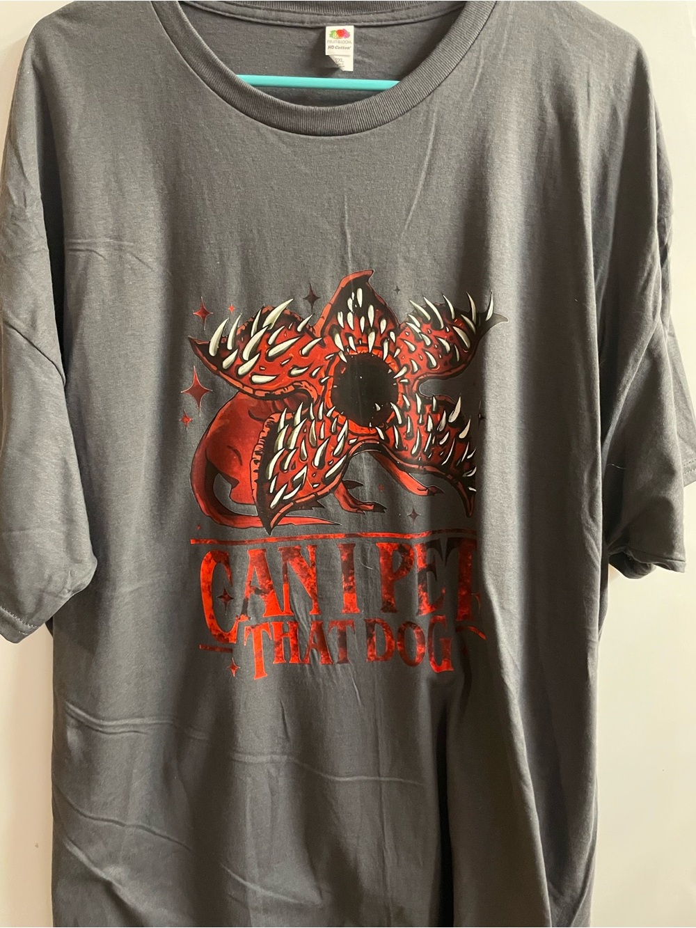 Fruit of the Loom Gray Tee with Red Monster Graphic